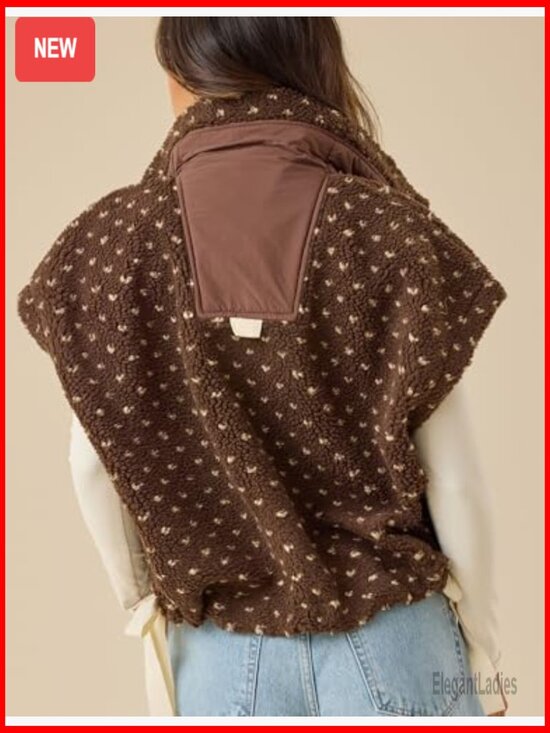 Women's Sherpa Vest Quilted Sleeveless Button Down Fleece Jacket - Picture 4 of 5